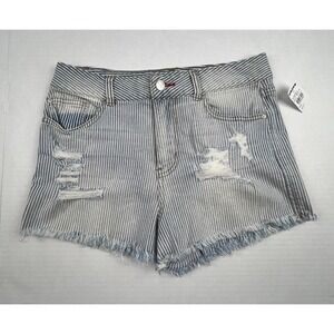 NEW Ivy & Main Denim Shorts Womens Size 9 Blue White Stripe Stretch 98% Cotton